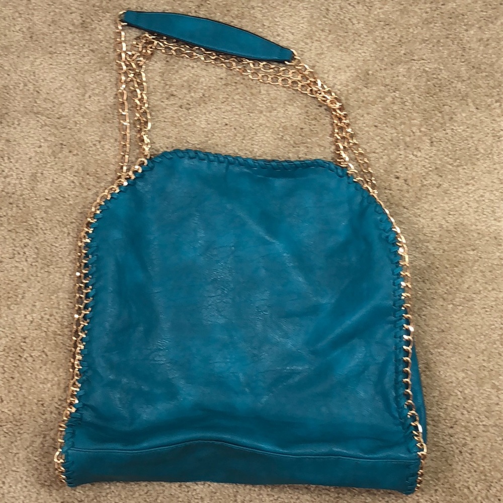Teal & Gold Strap Tote 👜 - Picture 1 of 7